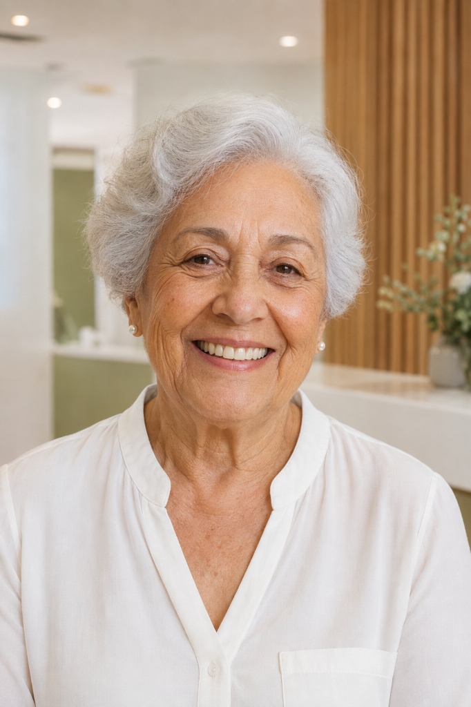 Paciente adulta mayor sonriendo - Tratamiento