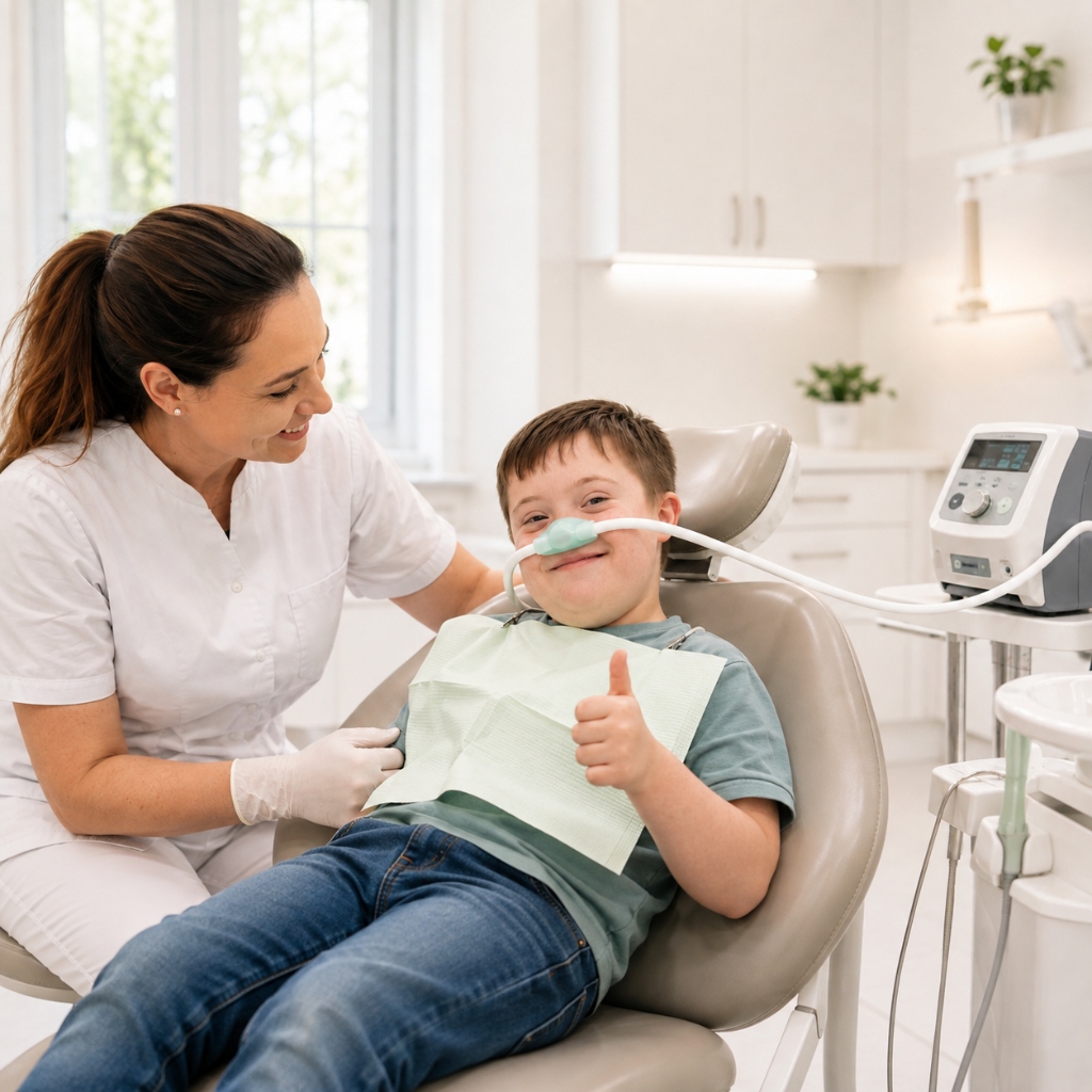 Niño feliz en el dentista durante su tratamiento con sedación